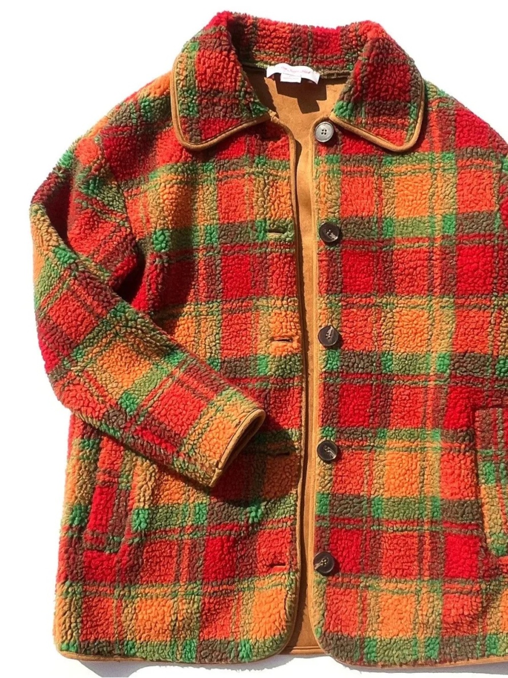 LISA SAYS GAH Jesse Sherpa Jacket in Orange Plaid Size XS/S - Picture 10 of 16